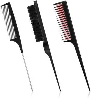Pieces Hair Styling Comb Set for Women's Back Combing - Teasing/Fluffy Brush, Rat Tail Comb, and Triple Combing Comb (Black) Pieces Hair Styling Comb Set for Women's Back Combing - Teasing/Fluffy Brush, Rat Tail Comb, and Triple Combing Comb (Black)