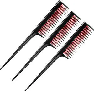 3 Pcs 8 Inch Triple Teasing Comb Rat Tail Comb with Pick for Women Styling Parting Lightweight Sectioning Fine Tooth Backcombing Combs Add Volume(Black and Red) 3 Pcs 8 Inch Triple Teasing Comb Rat Tail Comb with Pick for Women Styling Parting Lightweight Sectioning Fine Tooth Backcombing Combs Add Volume(Black and Red)