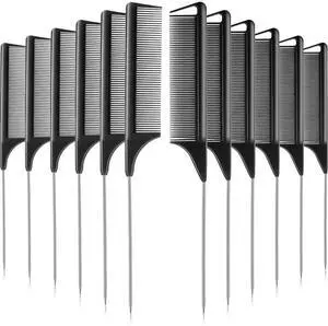 12 Pieces Rat Tail Comb Carbon Fiber Parting Set, Stainless Steel Tail Hair Comb Heat Resistant Teasing for Braid Hair Salon Home Use 12 Pieces Rat Tail Comb Carbon Fiber Parting Set, Stainless Steel Tail Hair Comb Heat Resistant Teasing for Braid Hair Salon Home Use