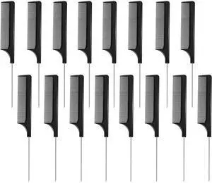 16 Pack Rat Tail Comb Set Salon Hair Stylists Foiling Parting Combs with Stainless Steel Tail Pin Carbon Fiber Heat Resistant Fine Tooth Combs for Women Braiding Teasing(Black) 16 Pack Rat Tail Comb Set Salon Hair Stylists Foiling Parting Combs with Stainless Steel Tail Pin Carbon Fiber Heat Resistant Fine Tooth Combs for Women Braiding Teasing(Black)