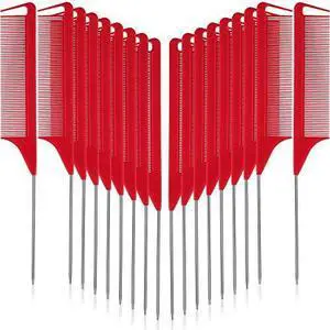 12 Pcs Rat Tail Comb for Parting Braiding Hair Carbon Fiber Heat Resistant Teasing Comb Stainless Steel Pintail for Pressing Teasing Hair Styling Salon Hairdressing Home(Red) 12 Pcs Rat Tail Comb for Parting Braiding Hair Carbon Fiber Heat Resistant Teasing Comb Stainless Steel Pintail for Pressing Teasing Hair Styling Salon Hairdressing Home(Red)
