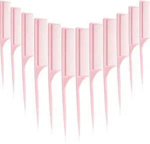 10 Pcs Rat Tail Combs Set, Parting Comb Braiding Hair Styling Teasing Fine Tooth Comb for Women, Carbon Heat Resistant Anti Static Pintail(Pink) 10 Pcs Rat Tail Combs Set, Parting Comb Braiding Hair Styling Teasing Fine Tooth Comb for Women, Carbon Heat Resistant Anti Static Pintail(Pink)