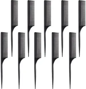 10 Pcs Rat Tail Combs Set, Parting Comb Braiding Hair Styling Teasing Fine Tooth Comb for Women, Carbon Heat Resistant Anti Static Pintail(Black) 10 Pcs Rat Tail Combs Set, Parting Comb Braiding Hair Styling Teasing Fine Tooth Comb for Women, Carbon Heat Resistant Anti Static Pintail(Black)