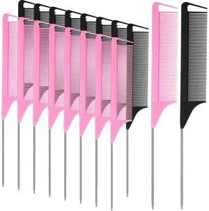 18 Pcs Rat Tail Combs Parting Rattail Teasing Fine Tooth Comb with Steel Pintail Carbon Fiber Heat Resistant Detangling Combs for Women Braiding Curly Hair Salon Styling Hair(Blackpink) 18 Pcs Rat Tail Combs Parting Rattail Teasing Fine Tooth Comb with Steel Pintail Carbon Fiber Heat Resistant Detangling Combs for Women Braiding Curly Hair Salon Styling Hair(Blackpink)