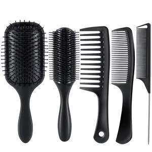 5PCS Hair Brush Comb Set, Women Men Paddle Styling Hair Brushes Wide Fine Tooth Combs, Rat Tail Parting Barber Professional Set for Detangling, Thick, Natural, Thin, Curly 5PCS Hair Brush Comb Set, Women Men Paddle Styling Hair Brushes Wide Fine Tooth Combs, Rat Tail Parting Barber Professional Set for Detangling, Thick, Natural, Thin, Curly