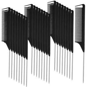 30 Pcs Rat Tail Combs Bulk Steel Pin Rat Tail Carbon Fiber Heat Resistant Teasing Combs Fine Tooth Pintail Braiding Hair Tools for Stylists Salon Sectioning Detangling(Black, Silver) 30 Pcs Rat Tail Combs Bulk Steel Pin Rat Tail Carbon Fiber Heat Resistant Teasing Combs Fine Tooth Pintail Braiding Hair Tools for Stylists Salon Sectioning Detangling(Black, Silver)