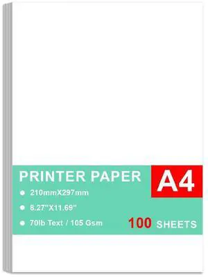 Printer Paper - 100 Sheets, A4 Premium Bright White Paper, 28lb Bond / 70lb Text (105 gsm) Bright White Paper Great for Copy, Printing, Writing, 8.27" x 11.69" (210 x 297 mm) Printer Paper - 100 Sheets, A4 Premium Bright White Paper, 28lb Bond / 70lb Text (105 gsm) Bright White Paper Great for Copy, Printing, Writing, 8.27" x 11.69" (210 x 297 mm)