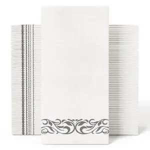 100 Disposable Hand Towels, Soft and Absorbent Linen Feel Dinner Napkin, Elegant Decorative Paper Guest Towels for Kitchen, Bathroom, Weddings, Parties, Silver and White 100 Disposable Hand Towels, Soft and Absorbent Linen Feel Dinner Napkin, Elegant Decorative Paper Guest Towels for Kitchen, Bathroom, Weddings, Parties, Silver and White