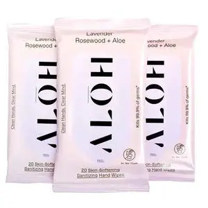 Lavender Rosewood + Aloe Hand Sanitizer Wipes, Travel Size Lavender Rosewood + Aloe Hand Sanitizer Wipes, Travel Size