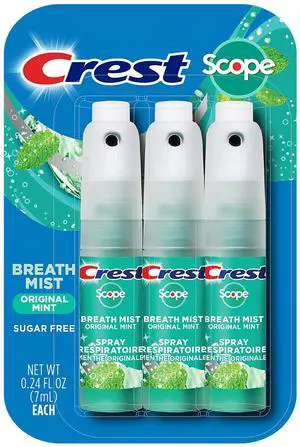Scope | One 3-Pack of Mint Breath Mist Sprays (3 Total Sprays) - 0.24 Ounce (7mL) Each 0.72 Ounces Total Scope | One 3-Pack of Mint Breath Mist Sprays (3 Total Sprays) - 0.24 Ounce (7mL) Each 0.72 Ounces Total