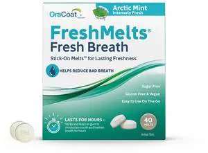 FreshMelts Fresh Breath Stick-on Melts for Lasting Freshness, 40 Count Breath Freshener for Bad Breath, Non-Acidic & Sugar-Free, Arctic Mint FreshMelts Fresh Breath Stick-on Melts for Lasting Freshness, 40 Count Breath Freshener for Bad Breath, Non-Acidic & Sugar-Free, Arctic Mint