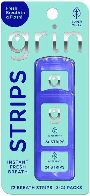 Super Minty Breath Strips Instant Breath Freshener Strips, Sugar-Free Dissolving Mint Strips, No Water Needed, Portable Pocket Cases, Super Mint Flavor, 72 Count (3 x 24) Super Minty Breath Strips Instant Breath Freshener Strips, Sugar-Free Dissolving Mint Strips, No Water Needed, Portable Pocket Cases, Super Mint Flavor, 72 Count (3 x 24)