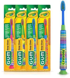 Crayola Deep Clean Childrens Toothbrush, Extra Soft Toothbrush for Kids, Suction Cup Base, Ages 4+, 1 Count(Pack of 4) Crayola Deep Clean Childrens Toothbrush, Extra Soft Toothbrush for Kids, Suction Cup Base, Ages 4+, 1 Count(Pack of 4)