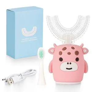 Kids Sonic Electric Toothbrush U Shaped Automatic Timer IPX7 Waterproof 5 Modes 360° Oral Cleaning Teeth Whitening Gums Massage Replaceable Soft Cartoon for 2-7 (Pink Cow) Kids Sonic Electric Toothbrush U Shaped Automatic Timer IPX7 Waterproof 5 Modes 360° Oral Cleaning Teeth Whitening Gums Massage Replaceable Soft Cartoon for 2-7 (Pink Cow)
