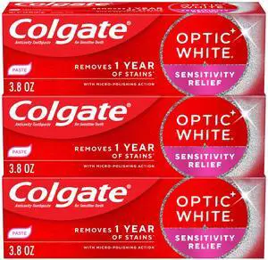 Optic White Sensitivity Relief Whitening Toothpaste, 3 Pack, 3.8oz Optic White Sensitivity Relief Whitening Toothpaste, 3 Pack, 3.8oz
