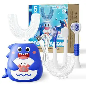 Kids U Shaped Electric Toothbrush with 5 Brush Heads, Ultrasonic, 5 Modes, IPX7 Waterproof Design (Shark, Blue Ages 2-7) Kids U Shaped Electric Toothbrush with 5 Brush Heads, Ultrasonic, 5 Modes, IPX7 Waterproof Design (Shark, Blue Ages 2-7)