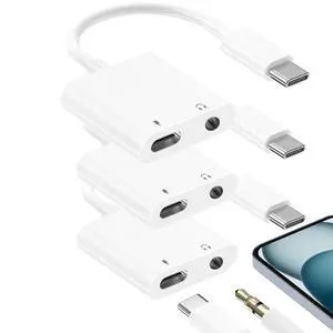 MFi Certified USB C to 3.5mm Headphone and Charger Adapter, 3 Pack Type C to Aux Jack Dongle Cable Cord with PD 60W Fast Charging Dongle for iPhone 17/17 Pro/17 Pro Max/Air/16/16 Pro Max/15/15 Pro/15 MFi Certified USB C to 3.5mm Headphone and Charger Adapter, 3 Pack Type C to Aux Jack Dongle Cable Cord with PD 60W Fast Charging Dongle for iPhone 17/17 Pro/17 Pro Max/Air/16/16 Pro Max/15/15 Pro/15
