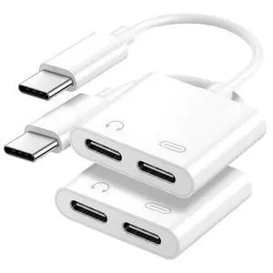 USB C to Dual Type C 2-in-1 Adapter, Type C Audio & PD Fast Charging Splitter Dongle, Simultaneous Listening and Charging for iPhone 15/16/17, iPad, Samsung S24/S26 Ultra, Note 20 (2 Pack) USB C to Dual Type C 2-in-1 Adapter, Type C Audio & PD Fast Charging Splitter Dongle, Simultaneous Listening and Charging for iPhone 15/16/17, iPad, Samsung S24/S26 Ultra, Note 20 (2 Pack)