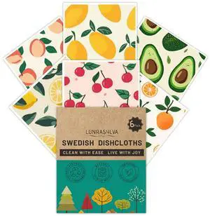 Swedish Dishcloths for Kitchen 6 Pack, Reusable Paper Towels Super Absorbent, Biodegradable Quick Drying Washable Dish Cloths Dishwasher Safe, Perfect as Hostess or Housewarming Gifts (Fruit) Swedish Dishcloths for Kitchen 6 Pack, Reusable Paper Towels Super Absorbent, Biodegradable Quick Drying Washable Dish Cloths Dishwasher Safe, Perfect as Hostess or Housewarming Gifts (Fruit)