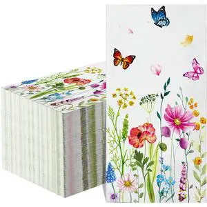100 Pcs Floral Paper Napkins, 3 Ply Disposable Guest Towels/Cocktail Napkins, Spring Wildflower Party Napkin for Bridal Shower Wedding Birthday (7.8 x 4.3 Inch) 100 Pcs Floral Paper Napkins, 3 Ply Disposable Guest Towels/Cocktail Napkins, Spring Wildflower Party Napkin for Bridal Shower Wedding Birthday (7.8 x 4.3 Inch)