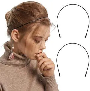 2 Pcs Metal Headbands for Women, Black Headpiece Wire Headband Trendy & Cute, Thin Head Band Simple and Stylish Headwear Hair Accessories (Black) 2 Pcs Metal Headbands for Women, Black Headpiece Wire Headband Trendy & Cute, Thin Head Band Simple and Stylish Headwear Hair Accessories (Black)