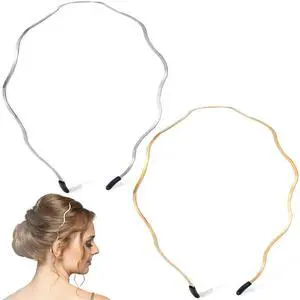 2 Pcs Metal Headbands for Women Trendy, Gold Silver Wavy Headbands 2 Pcs Metal Headbands for Women Trendy, Gold Silver Wavy Headbands