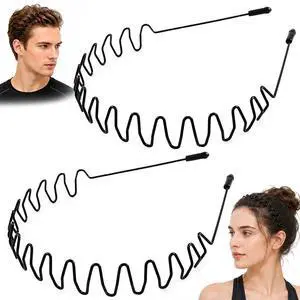 2 Pack Black Wavy Non-Slip Headbands, Invisible Thin Hair Hoop with Wave Teeth, No Pressure Elastic Metal Hair Bands for Running, Workout and Daily Use(Black-A-2Pcs) 2 Pack Black Wavy Non-Slip Headbands, Invisible Thin Hair Hoop with Wave Teeth, No Pressure Elastic Metal Hair Bands for Running, Workout and Daily Use(Black-A-2Pcs)