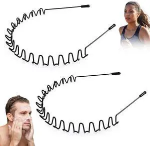 2 Pcs Metal Headband for Men Women, Spring Wavy Non Slip Elastic Wire Hair Band, Fashion Unisex Hair Hoop Sports Headwear for Daily Use Outdoor Workout Running Yoga Hair Accessories 2 Pcs Metal Headband for Men Women, Spring Wavy Non Slip Elastic Wire Hair Band, Fashion Unisex Hair Hoop Sports Headwear for Daily Use Outdoor Workout Running Yoga Hair Accessories