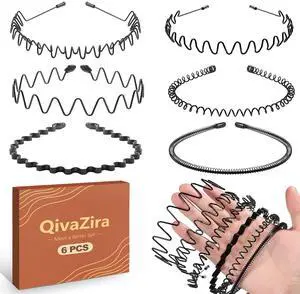 6 Pack Metal Headband for Men and Women Wavy Spring Hair Band Non Slip Elastic Sports Headband for Outdoor Workout Face Wash Hair Hoop Fashion Styling Accessories Black 6 Pack Metal Headband for Men and Women Wavy Spring Hair Band Non Slip Elastic Sports Headband for Outdoor Workout Face Wash Hair Hoop Fashion Styling Accessories Black
