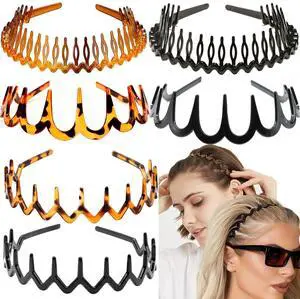 6 PCS Zig Zag Headbands Plastic Wavy Hair Head Band Comb with Teeth Hoop Accessories for Women Men Girls, Versatile Bright Black&Retro Leopard 6 PCS Zig Zag Headbands Plastic Wavy Hair Head Band Comb with Teeth Hoop Accessories for Women Men Girls, Versatile Bright Black&Retro Leopard