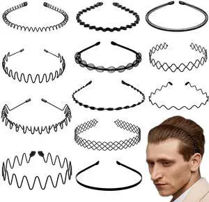 12 Pieces Metal Headband for Men Adjustable Wavy Black Hair Band Non-slip Hair Hoop Unisex for Home, Outdoor, Sports and Yoga Accessories 12 Pieces Metal Headband for Men Adjustable Wavy Black Hair Band Non-slip Hair Hoop Unisex for Home, Outdoor, Sports and Yoga Accessories