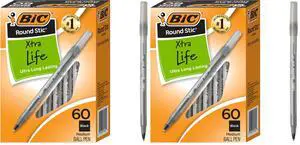 Round Stic Xtra Life Ballpoint Pens, Medium Point (1.0mm), Black, 60-Count Pack, Flexible Round Barrel For Writing Comfort (GSM609-BLK) 60 Count (Pack of 2) Round Stic Xtra Life Ballpoint Pens, Medium Point (1.0mm), Black, 60-Count Pack, Flexible Round Barrel For Writing Comfort (GSM609-BLK) 60 Count (Pack of 2)