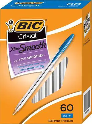 Cristal Xtra Smooth Ballpoint Pen, 1.0 mm Medium Point and Easy-Glide System Ink, 60-Count Pack, Blue Ink Cristal Xtra Smooth Ballpoint Pen, 1.0 mm Medium Point and Easy-Glide System Ink, 60-Count Pack, Blue Ink