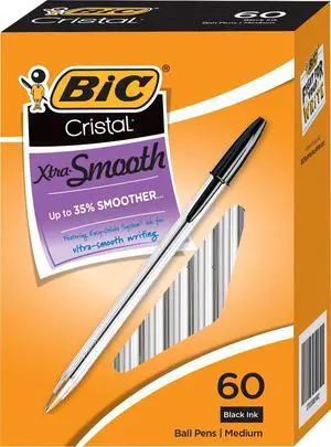 Cristal Xtra Smooth Ballpoint Pen, 1mm Medium Point, Black Ink, 60 Pack Cristal Xtra Smooth Ballpoint Pen, 1mm Medium Point, Black Ink, 60 Pack