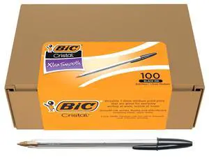 Cristal Xtra Smooth Ballpoint Pen, Medium 1.0 mm Point and Easy-Glide Ink for Everyday Writing, 100-Count Pack in Black Ink Cristal Xtra Smooth Ballpoint Pen, Medium 1.0 mm Point and Easy-Glide Ink for Everyday Writing, 100-Count Pack in Black Ink