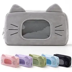 Cute Cat Plush Pencil Case with Clear Display Window, Large Capacity Kawaii Pencil Pouch for Girls Teens, Aesthetic Soft Fluffy Cat Ear Stationery Bag for School Office Travel-Gray Cute Cat Plush Pencil Case with Clear Display Window, Large Capacity Kawaii Pencil Pouch for Girls Teens, Aesthetic Soft Fluffy Cat Ear Stationery Bag for School Office Travel-Gray