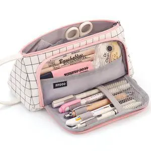 Large Capacity Colored Canvas Storage Pouch Marker Pen Pencil Case Simple Stationery Bag Holder For Middle High School Office College Student Girl Women Adult Teen Gift White Plaid Large Capacity Colored Canvas Storage Pouch Marker Pen Pencil Case Simple Stationery Bag Holder For Middle High School Office College Student Girl Women Adult Teen Gift White Plaid
