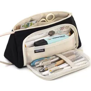 Pencil Case Large Capacity Pencil Pouch School Suppies Pen Case Stationery College Office Organizer for Girls Adults-Black Pencil Case Large Capacity Pencil Pouch School Suppies Pen Case Stationery College Office Organizer for Girls Adults-Black
