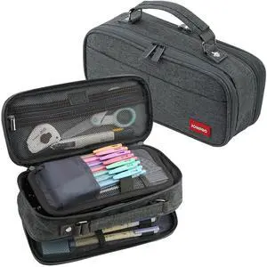 Large Capacity Pencil Case, 4 Compartment Pen Pouch Organizer with Double Zipper, Storage Bag for School, Office, Teen Girl Boy Men Women (Black Grey) Large Capacity Pencil Case, 4 Compartment Pen Pouch Organizer with Double Zipper, Storage Bag for School, Office, Teen Girl Boy Men Women (Black Grey)