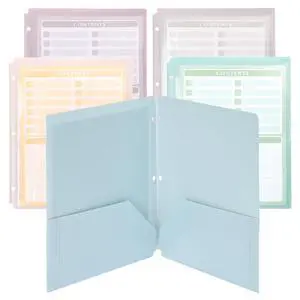 3 Hole Plastic Folders with 2 Pockets and Clear Front Pocket, 5pcs 3 Hole Plastic Folders with 2 Pockets and Clear Front Pocket, 5pcs