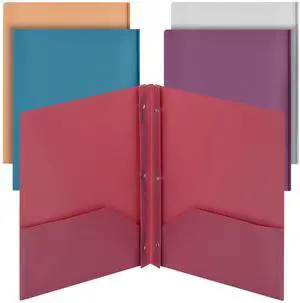 Plastic Folders with Pockets and Prong, 5 Pack, Assorted Colors Plastic Folders with Pockets and Prong, 5 Pack, Assorted Colors