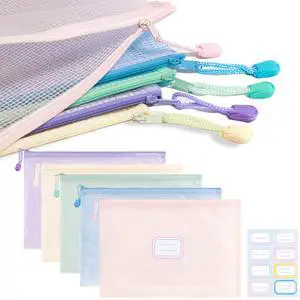 Mesh Zipper Pouch Bags, 5 Pack A4 Pencil Pouch for Organizing, Waterproof Mesh Bag for Board Games & Puzzles, Zipper Bags with Label for Office School Supplies, Toys, Needlepoint Storage Mesh Zipper Pouch Bags, 5 Pack A4 Pencil Pouch for Organizing, Waterproof Mesh Bag for Board Games & Puzzles, Zipper Bags with Label for Office School Supplies, Toys, Needlepoint Storage