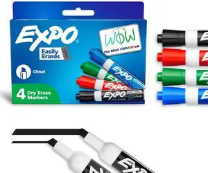 Dry Erase Markers, Low Odor Ink, Assorted Colors, Chisel Tip, 4 Count - Whiteboard, Calendar, Organization, Essential Supplies for Office, School, Classroom, Teachers Dry Erase Markers, Low Odor Ink, Assorted Colors, Chisel Tip, 4 Count - Whiteboard, Calendar, Organization, Essential Supplies for Office, School, Classroom, Teachers