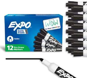 Dry Erase Markers, Low Odor Ink, Black, Bullet Tip, 12 Count - Whiteboard, Calendar, Organization, Essential Supplies for Office, School, Classroom, Teachers Dry Erase Markers, Low Odor Ink, Black, Bullet Tip, 12 Count - Whiteboard, Calendar, Organization, Essential Supplies for Office, School, Classroom, Teachers