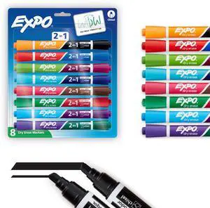 2-in-1 Dry Erase Markers, Dual-Ended Markers, Assorted Colors, Chisel Tip, 8 Count 2-in-1 Dry Erase Markers, Dual-Ended Markers, Assorted Colors, Chisel Tip, 8 Count