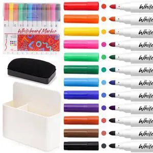 Dry Erase Marker, 12 Colors Fine Tip Whiteboard Set w/Eraser & Holder Dry Erase Marker, 12 Colors Fine Tip Whiteboard Set w/Eraser & Holder
