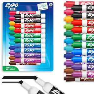 Dry Erase Markers, Low Odor Ink, Assorted Colors, Chisel Tip, 21 Count Dry Erase Markers, Low Odor Ink, Assorted Colors, Chisel Tip, 21 Count