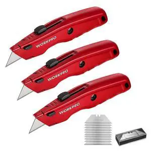Premium Utility Knife, Retractable All Metal Heavy Duty Box Cutter, Quick Change Blade Razor Knife, 3PCS with 10 Extra Blades Premium Utility Knife, Retractable All Metal Heavy Duty Box Cutter, Quick Change Blade Razor Knife, 3PCS with 10 Extra Blades
