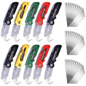 10-Pack Heavy Duty Folding Box Cutter Set, Utility Razor Knife 10-Pack Heavy Duty Folding Box Cutter Set, Utility Razor Knife