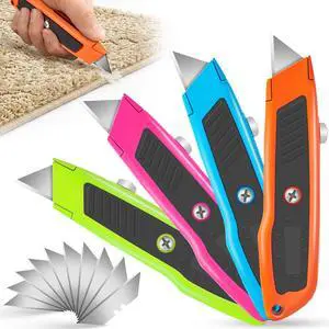 4Pack Box Cutter Retractable, Utility Knife with Extra 10 Blades 4Pack Box Cutter Retractable, Utility Knife with Extra 10 Blades